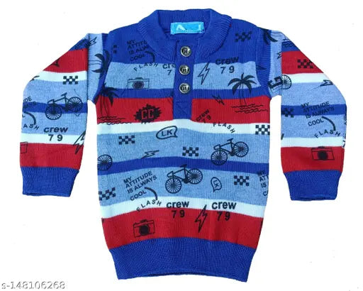 Agile and elegant boys' woolen full sleeve sweaters, printed with fun, bold colors for everyday wear. Wool, long sleeves. Perfect for winter wardrobes