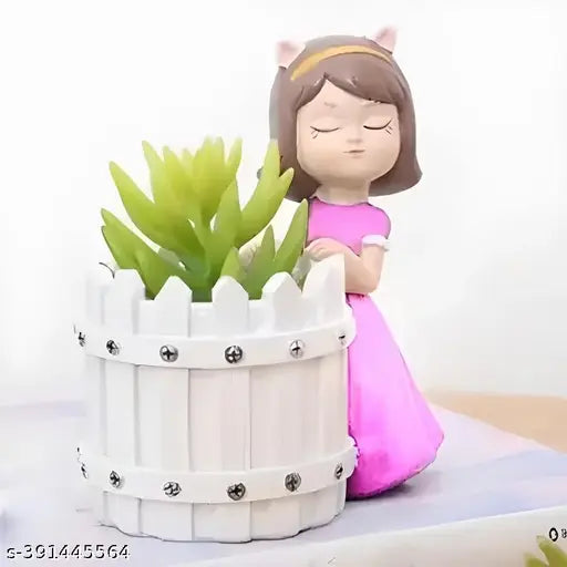 Multicolor resin handicraft girl pot, 12 cm. Breathable decorative showpiece for home office or gift