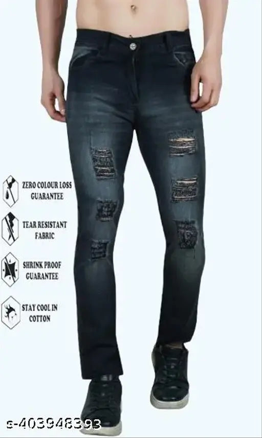 Comfortable slim fit men's blue denim jeans with rough texture, 32 waist 34 inseam