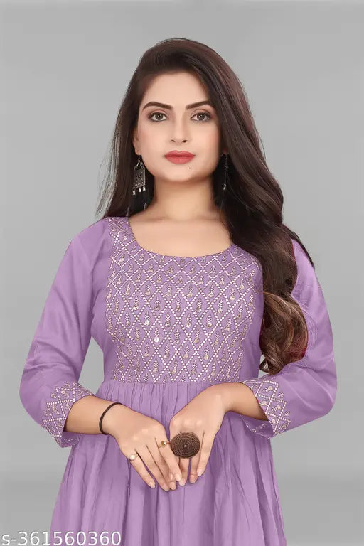 Purple viscose rayon anarkali kurta with embroidery