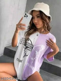 Women's stylish design new trend round neck half sleeve colorblock butterfly print oversized t-shirt