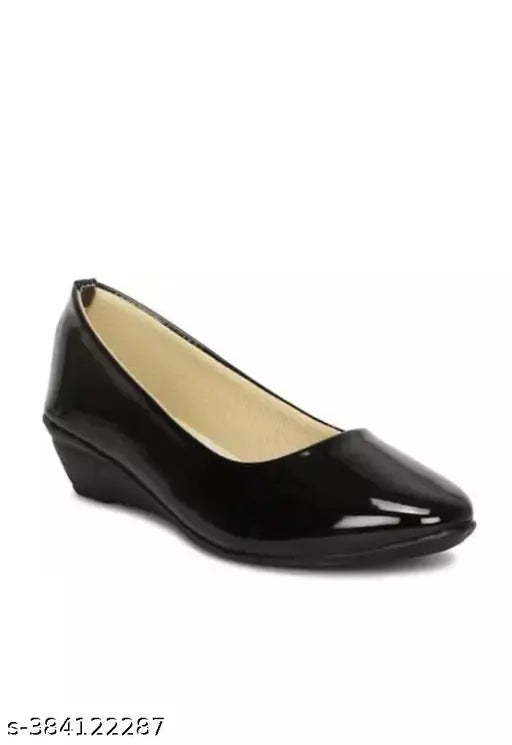 Black synthetic leather slip-on ballerinas for women - MAHI & LOOKS stylish belly shoes, India origin