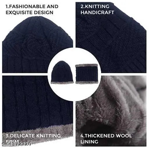 Trendy acrylic men's cap & fur-lined scarf set (2 pack) - Winter essential for stylish warmth
