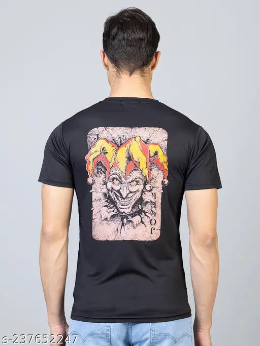 Lightweight, printed lycra summer t-shirt with half sleeves and round neck for men, sporty casual style from India