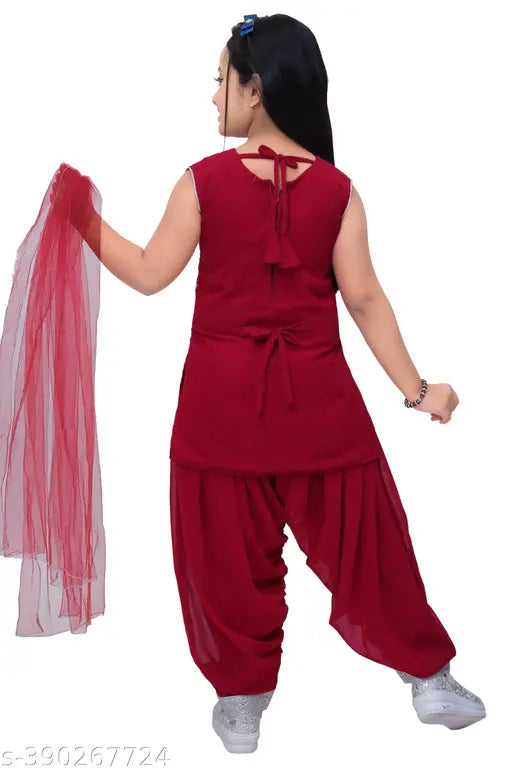 Georgette kids Patiala kurta set, embellished with stone & mirror work, available in various sizes