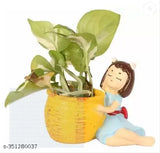 Resin Basket Girl Succulent Planter, 4x3x5 inches, hand-painted, drainage hole, ideal for home decor & gifts, imported from India