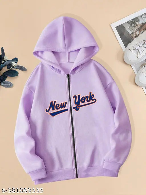 Purple wool long-sleeve girls' sweatshirt with printed net pattern, suitable for 9-10 years old