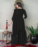 Black georgette full-sleeved stitched kurta with sharara and duppata set