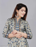 Peacock blue silk Anarkali, V-neck, long sleeve, waist length