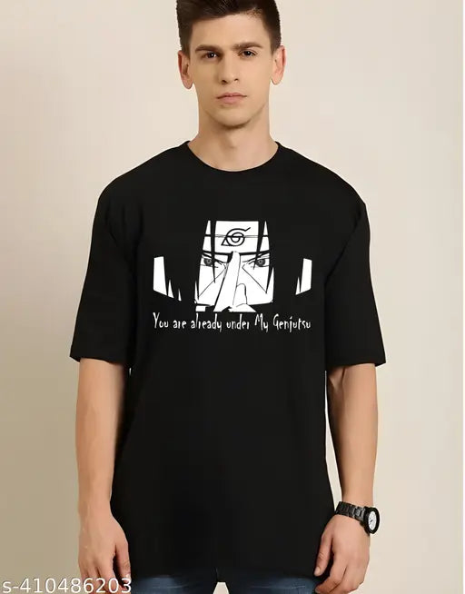 Large-sized Featous cotton T-shirt, featuring vibrant prints on both front and back. Men's casual clothing, India origin
