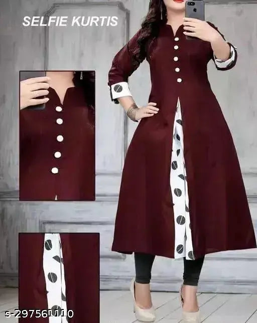 Cotton Selfi Kurti, three-quarter sleeves, solid design. Indian handcrafted women's fashion clothing