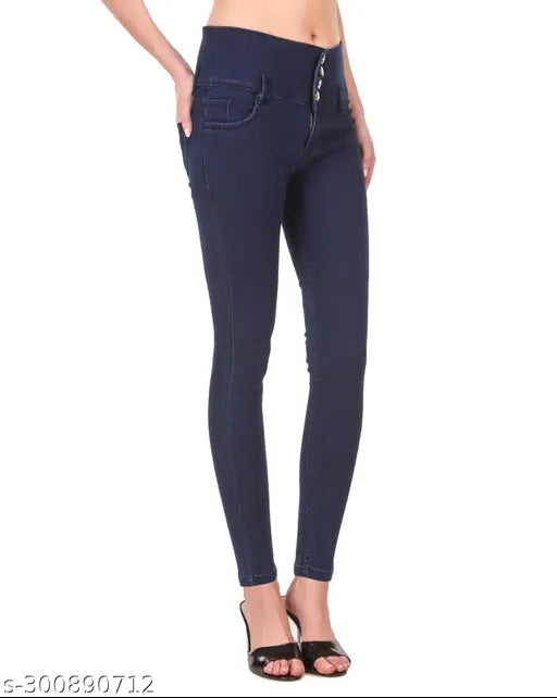 Dark blue denim high waist women's jeans