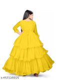 Stylish net children's dresses, solid pattern, three-quarter sleeves. Elevate wardrobe for special occasions from B R Enterprise, sizes 5-16 years, India origin
