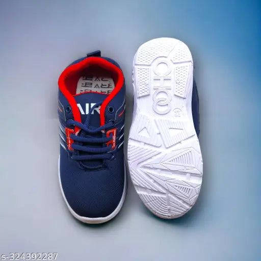 Fashionable kids' tennis shoe with white sole and red laces