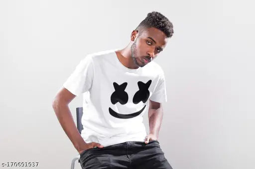 Polyester short sleeve t-shirt for men, printed with vibrant design, comfy and lightweight