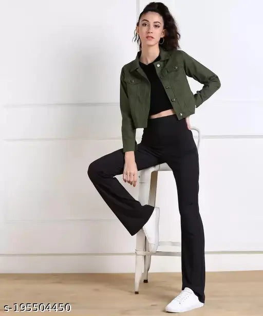 Denim women's jacket, solid pattern, long sleeves, made in India, size S (bust 34in, length 20in)