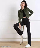 Denim women's jacket, solid pattern, long sleeves, made in India, size S (bust 34in, length 20in)