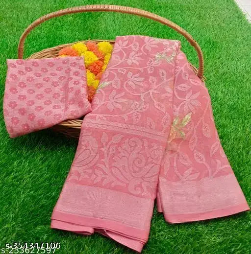 Fancy chiffon saree, printed net blouse, Indian handloom fashion