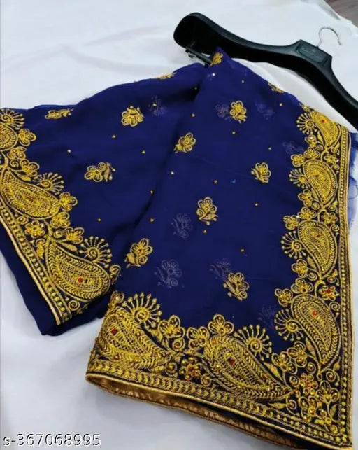 Blue embroidered saree with intricate designs