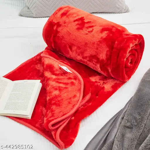 Red wool comforter, polycotton double bed kambal with floral print - ideal for heavy winter, made in India