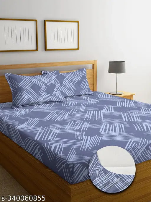 Grey premium cotton elastic fitted bedsheets with 2 king size pillow covers, double bed - perfect for summer. Soft, neat finish, easy care. Made in India