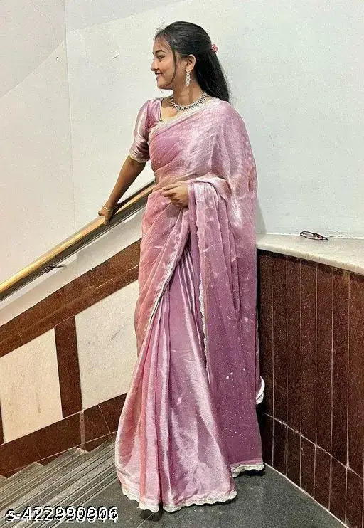 Lavender Organza Barbari Siroski saree with Art Silk blouse piece, intricate handwork and stone embellishments on display - India