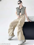 Solid polyester trendy trousers for women, Indian-made, available in sizes S-XXXL