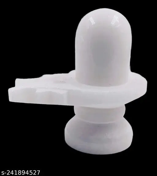 White marble poly resin Shivling decorative showpiece, traditional home puja symbol from India