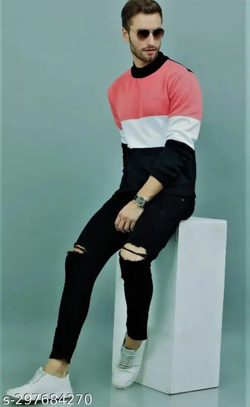 Black cotton blend flaying men's jeans with knee slits, size 28/30/32/34/36, India origin