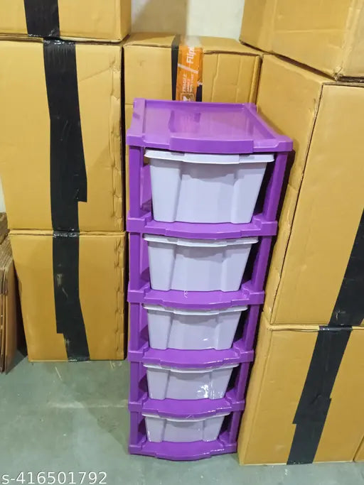 Purple, plastic storage unit with 5 compartments