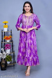 Rayon flared kurti with ethnic motif print, three-quarter sleeves, Indian origin