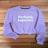 Women's cotton lavender crop sweatshirt with long sleeves, printed net pattern, size S (38in bust, 16in waist), made in India