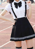 High waist pleated skirt, black and white striped pattern, short skater tennis skirt, mini skirt, women's fashionable style, pleated design, knee length