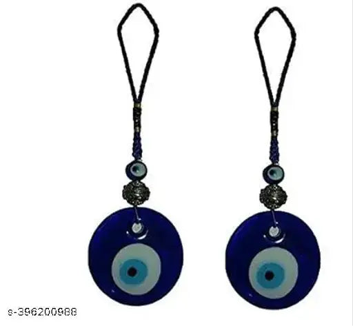 Blue glass evil eye door hanging (20 cm height), set of 2 for Feng Shui/Vastu, Diwali gift. Protects from negative energy
