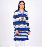 Blue and white woolen printed kameez with long sleeves