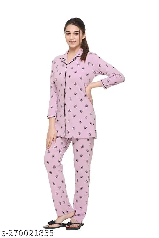 Women's cotton summer printed night suit set, front open all-over design, S - 5XL sizes available, Indian origin
