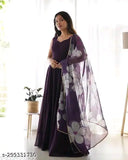 Purple dupatta with embroidered white floral pattern, long, flowing material