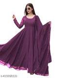 Wine Georgette maxi gown with dupatta, full-stitched Indian bridal wear in S-XXXL sizes