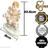 Durga Maa marble murti, 4-inch tall god idol for pooja or car dashboard, intricately handcrafted polyresin figure of Durga Mata with tiger, symbolizing strength and moral order