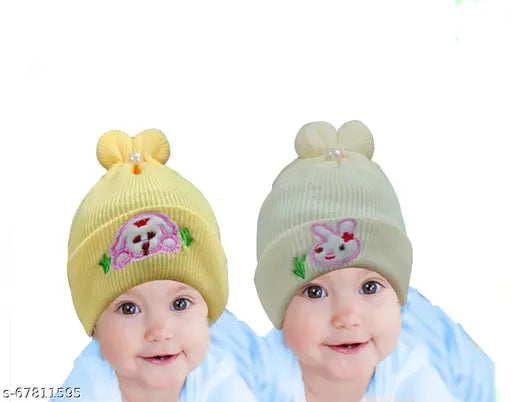 Stylish newborn baby winter cap, soft woolen material, cute design with monkey headband accessory, suitable for children up to 6 months