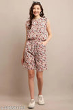 Trendy rayon sleeveless nightsuit with printed net pattern, available in sizes S, M, and L. Made in India." (104 characters)