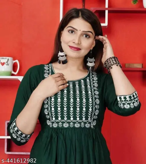 Navy blue embroidered long kurta
