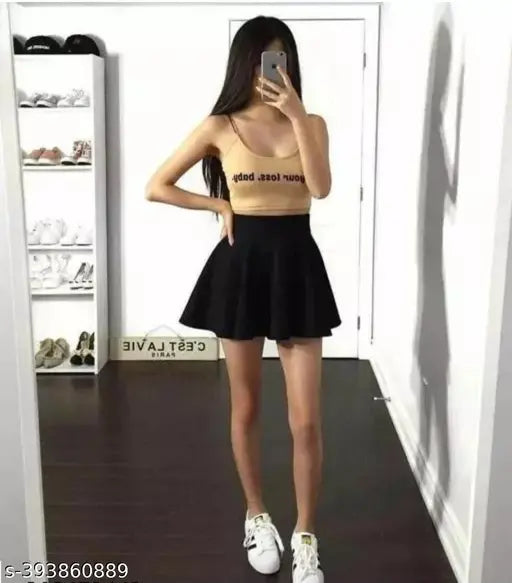 Black skirt, short waist, women's fashion
