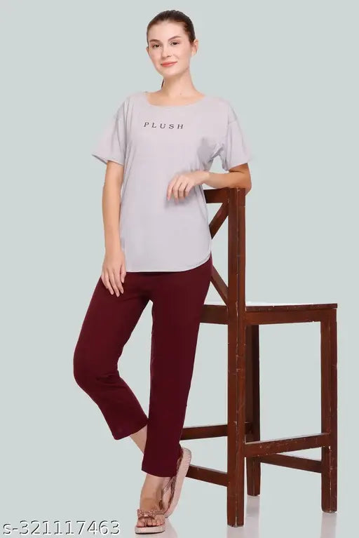 Women's cotton blend crop top & ankle length pyjama set, printed net summer wear for women, India origin