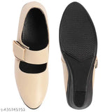 Beige ballerina flat shoes with strap and buckle