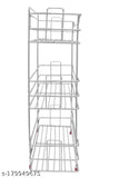 Silver metal multipurpose rack with three shelves, suitable for kitchen and bathroom use