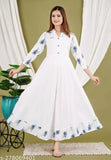Long printed viscose rayon anarakali kurti, full flare off-shoulder style for women's casual wear