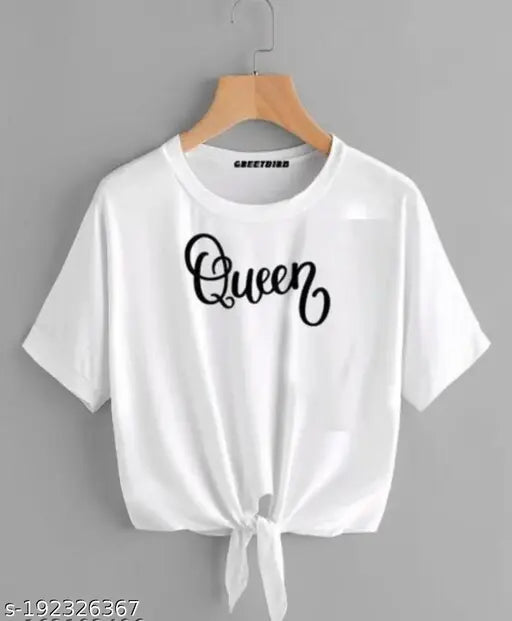 Cotton Queen T-Shirt for Women/Girls, round neck, regular fit, graphic prints - short sleeves, India