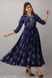 Dark blue viscose rayon Hanumantra floral print women's top with three-quarter sleeves, intricate floral combo on display