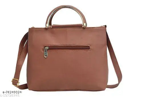 Brown leather handle bag slingbag with zip closure and multiple card slots